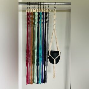 Handmade macrame plant hangers.